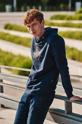 Navy: Kuschliger Hoodie aus Bio-Baumwolle für Herren [1571]