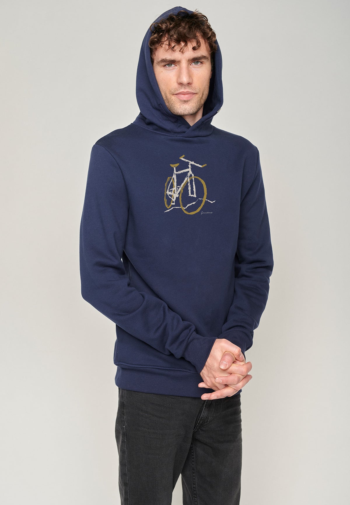 Navy: Kuschliger Hoodie aus Bio-Baumwolle für Herren [1577]