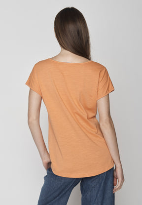 Peach: Lässiges T-Shirt aus Bio-Baumwolle für Damen [15985]