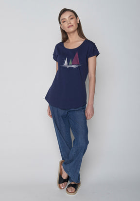 Navy: Sportliches T-Shirt aus Bio-Baumwolle für Damen [16062]