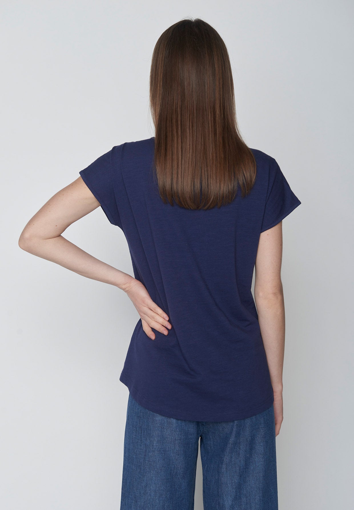 Navy: Lässiges T-Shirt aus Bio-Baumwolle für Damen [16063]