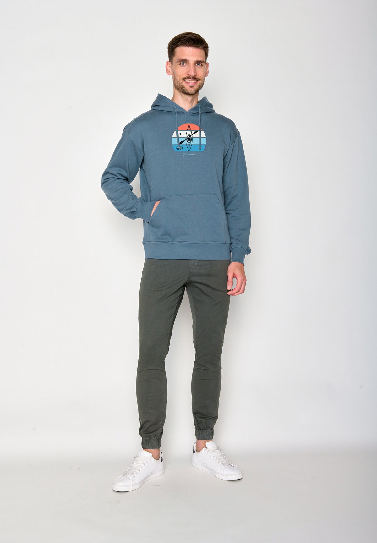 Vintage Blue: Gemütlicher Hoodie aus Bio-Baumwolle für Herren [16412]