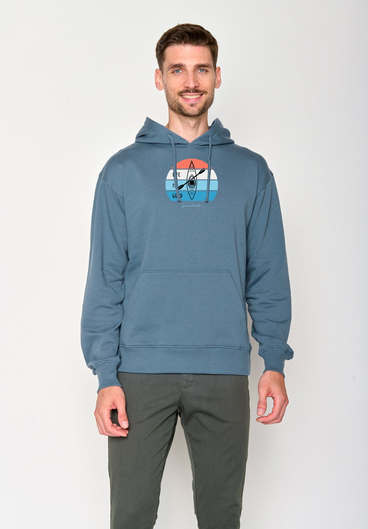 Vintage Blue: Gemütlicher Hoodie aus Bio-Baumwolle für Herren [16413]