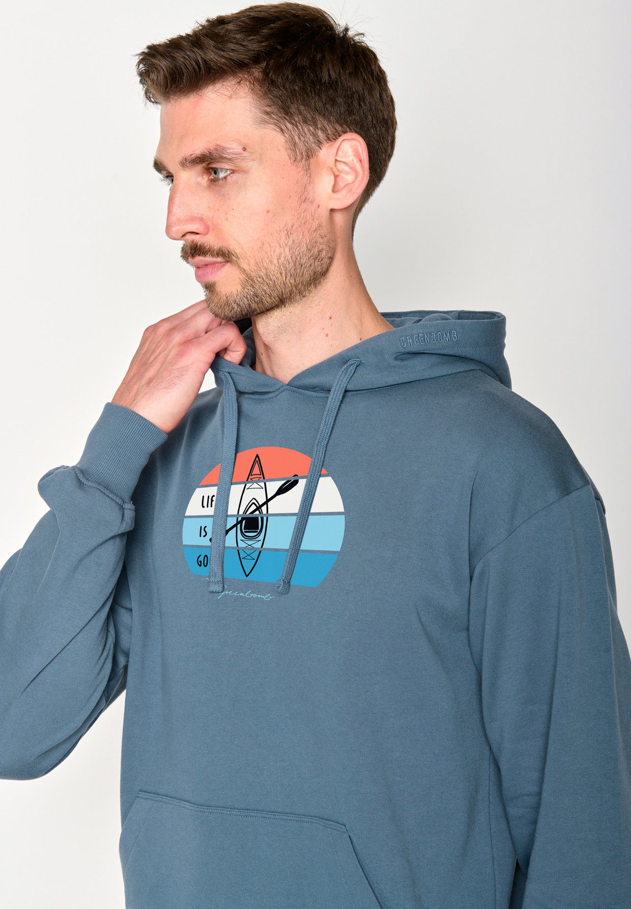 Vintage Blue: Gemütlicher Hoodie aus Bio-Baumwolle für Herren [16415]