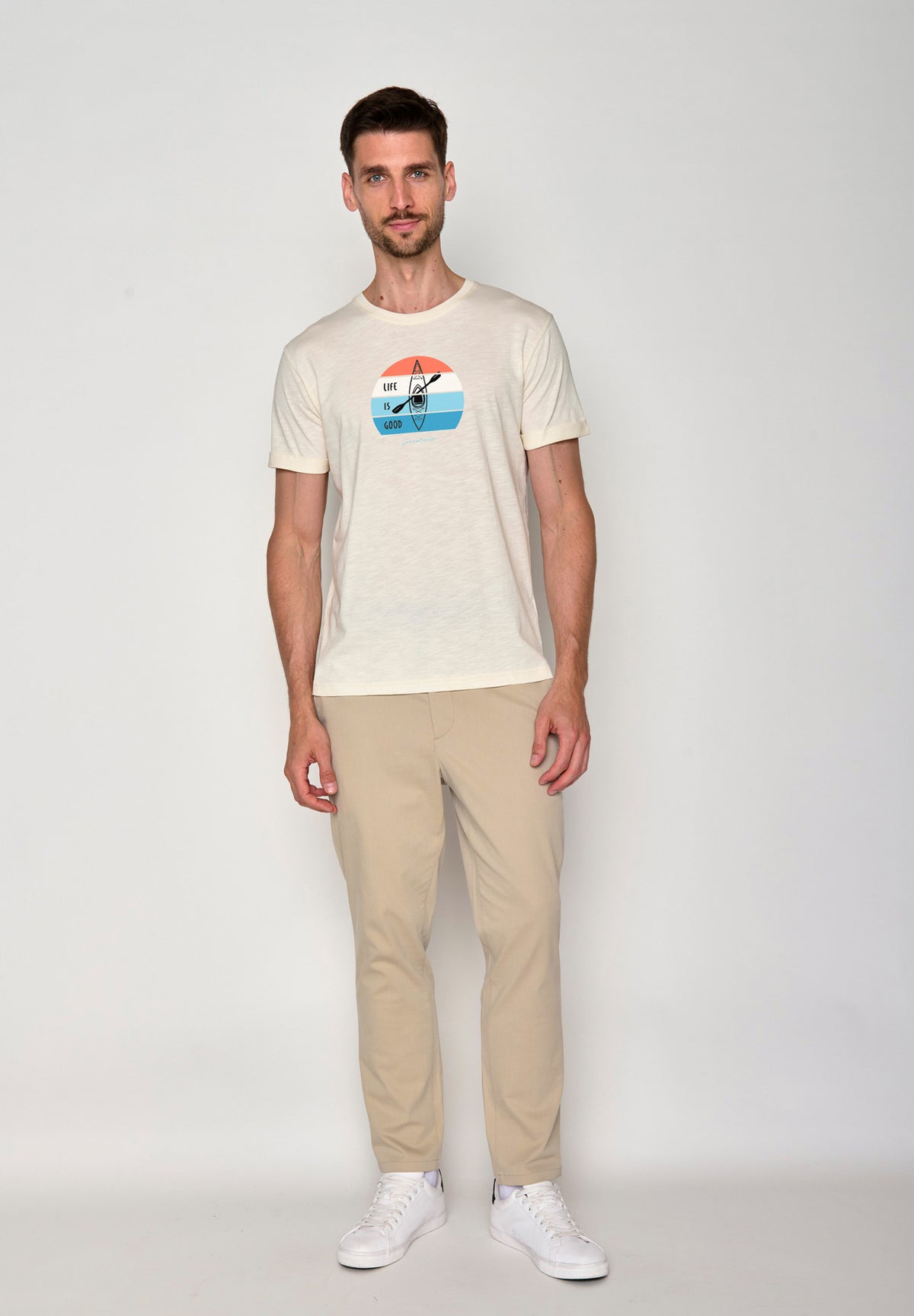 Creme White: Lässiges T-Shirt aus Bio-Baumwoll Mix für Herren [16419]