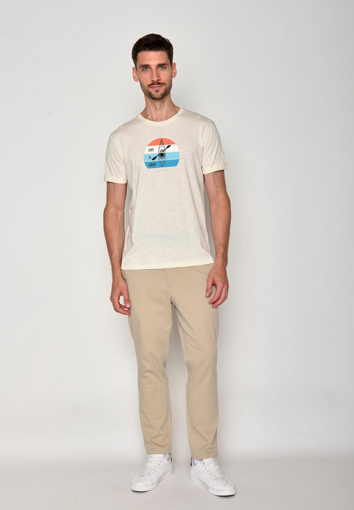 Creme White: Lässiges T-Shirt aus Bio-Baumwoll Mix für Herren [16419]