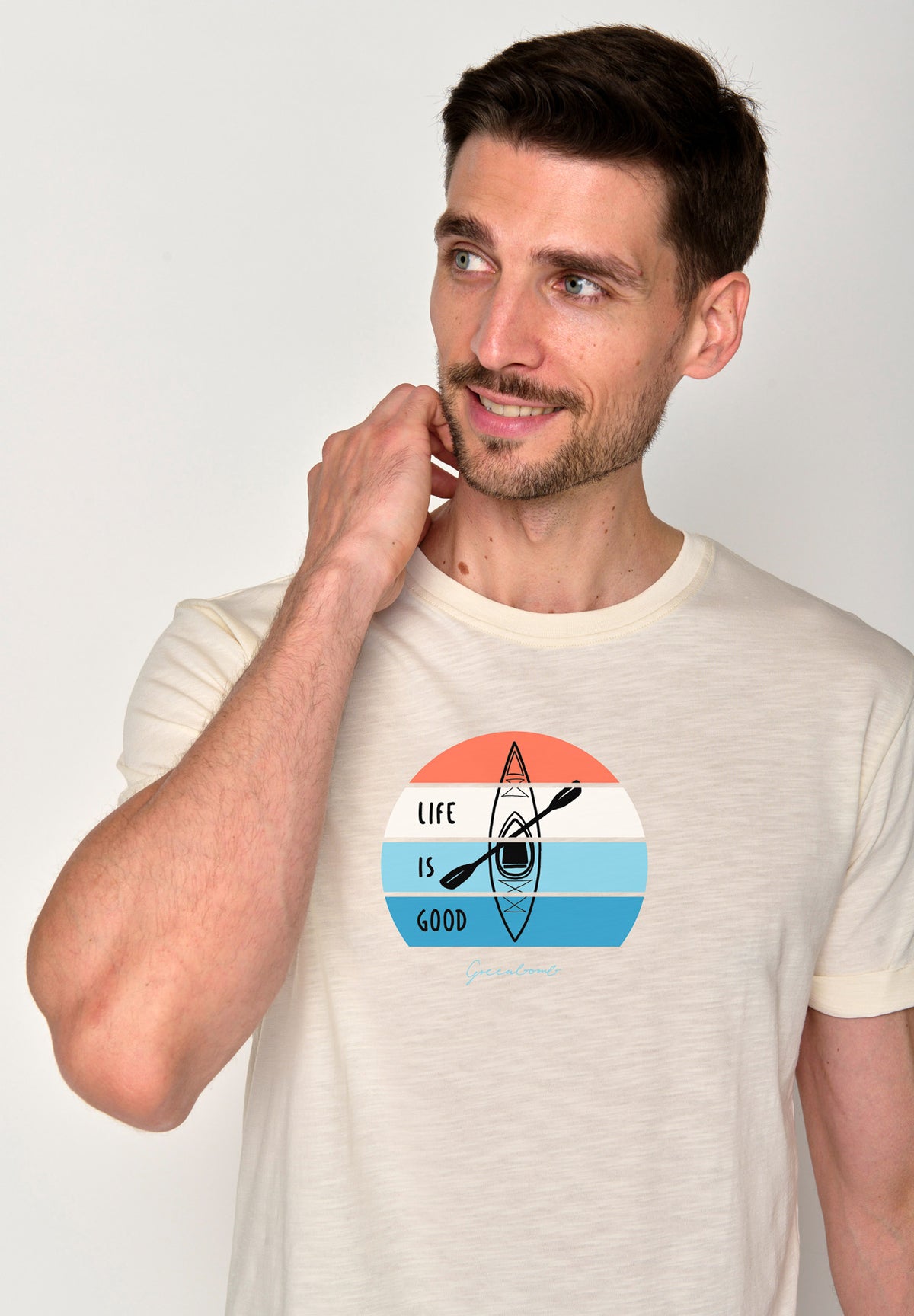 Creme White: Lässiges T-Shirt aus Bio-Baumwoll Mix für Herren [16424]