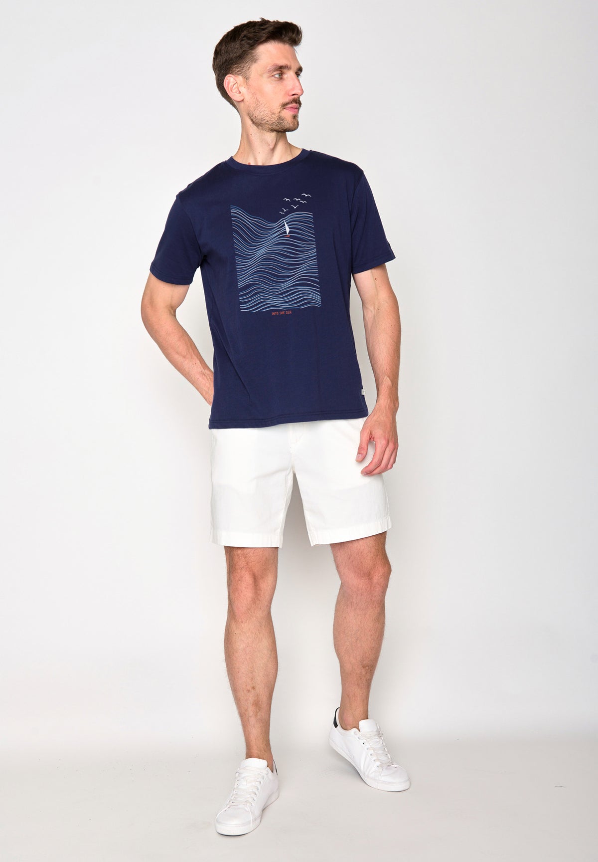 Blau:  Lässiges T-Shirt aus Bio-Baumwolle für Herren [16456]