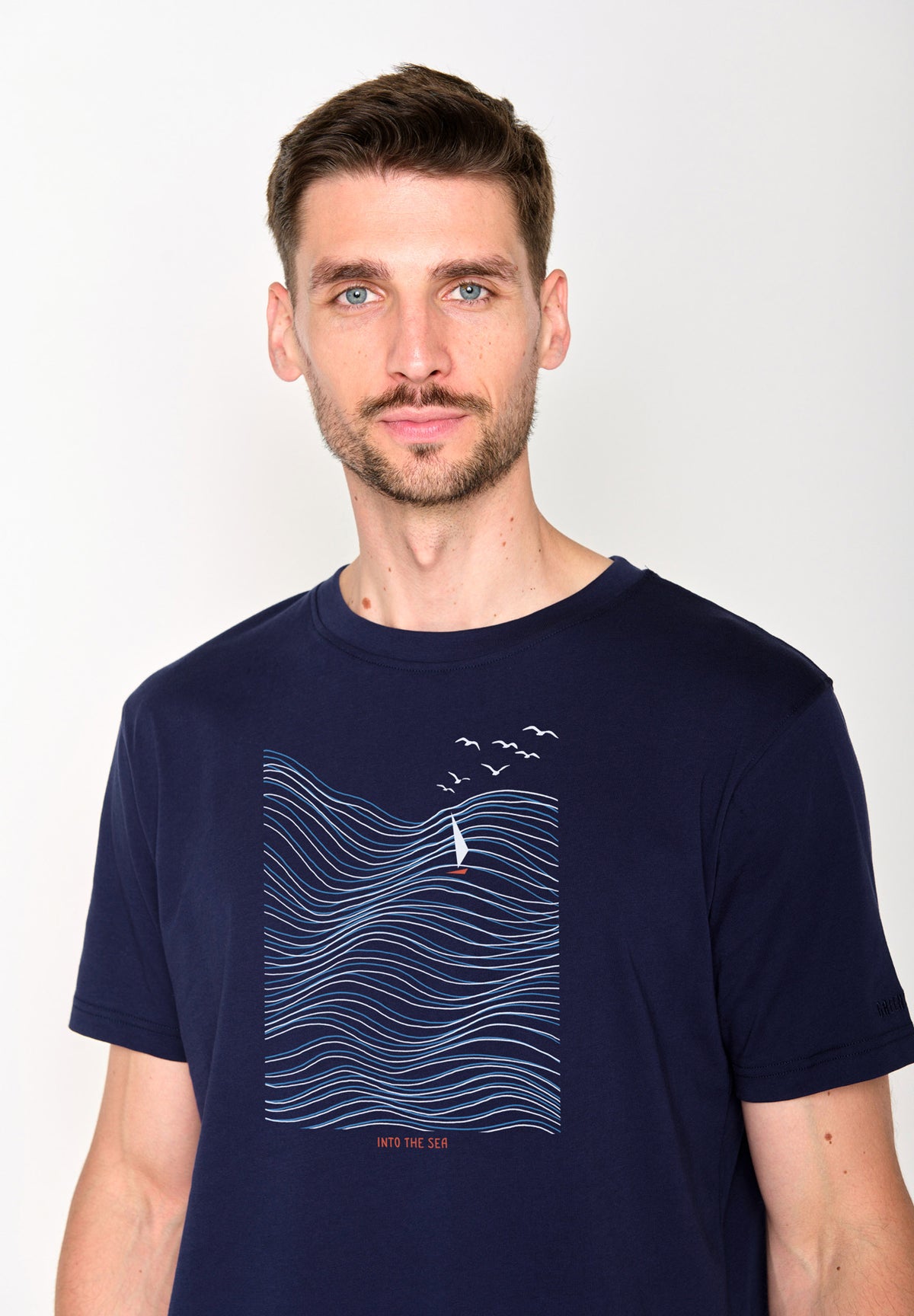 Blau:  Lässiges T-Shirt aus Bio-Baumwolle für Herren [16459]