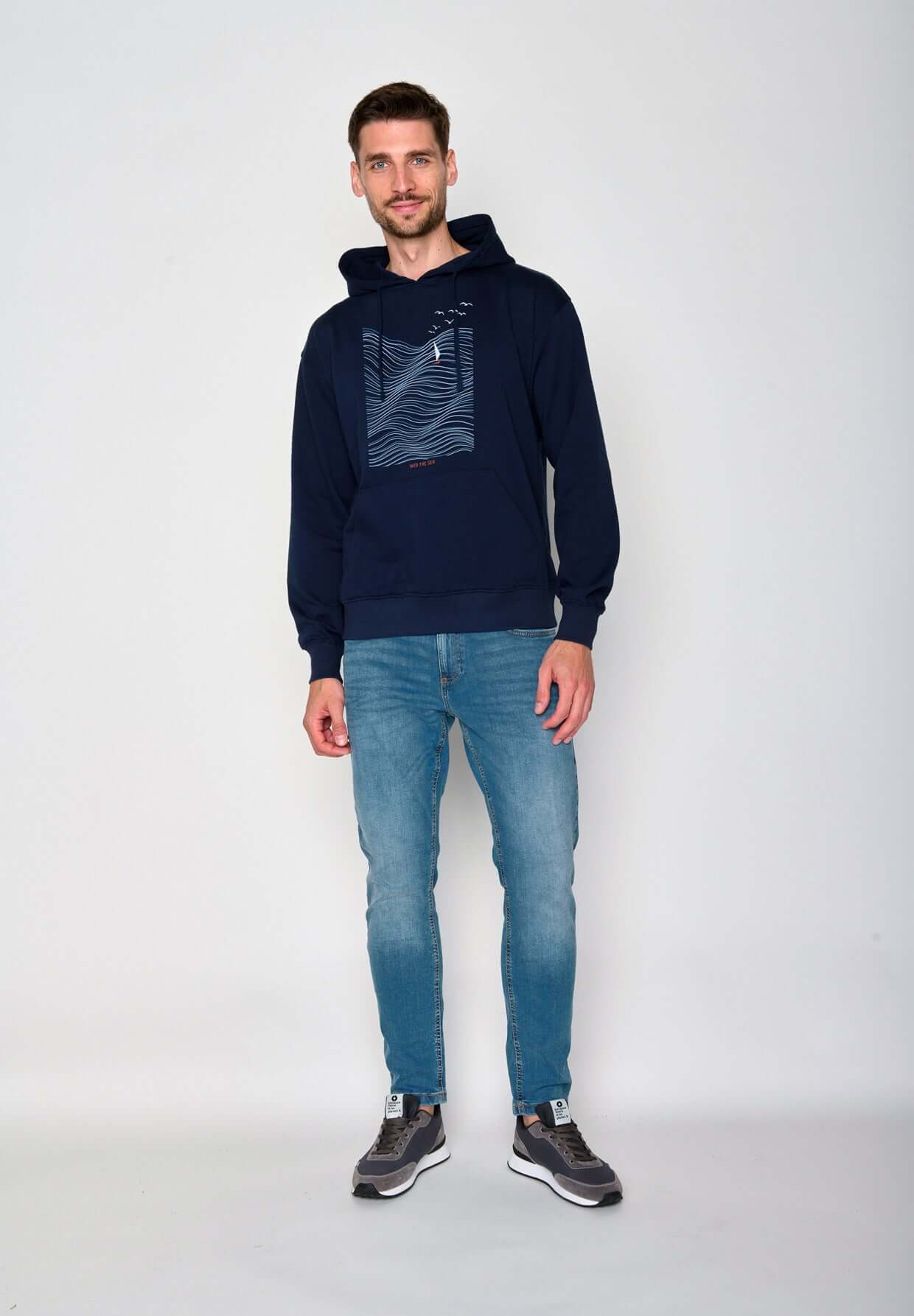Blau:  Gemütlicher Hoodie aus Bio-Baumwolle für Herren [16472]