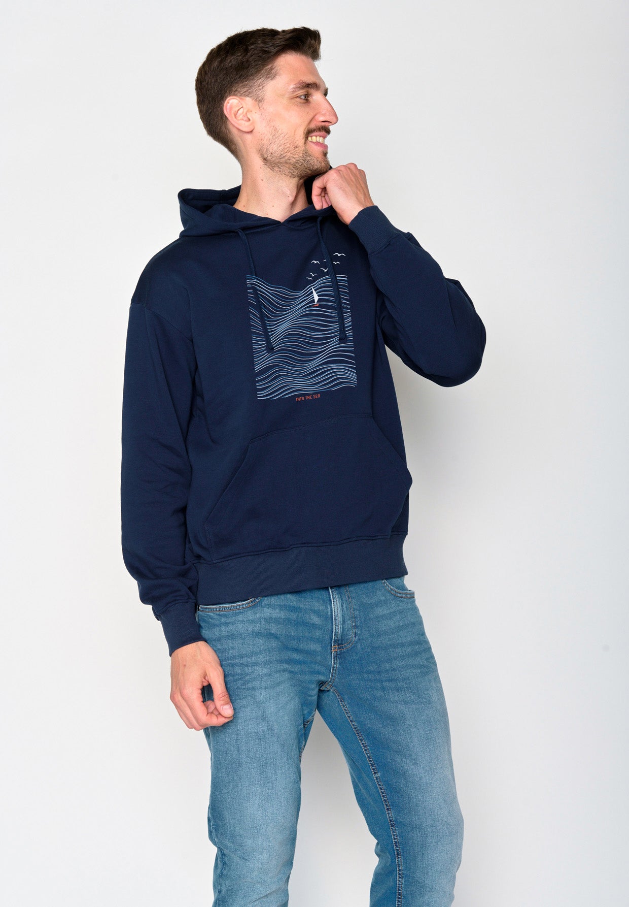 Navy: Gemütlicher Hoodie aus Bio-Baumwolle für Herren [16473]