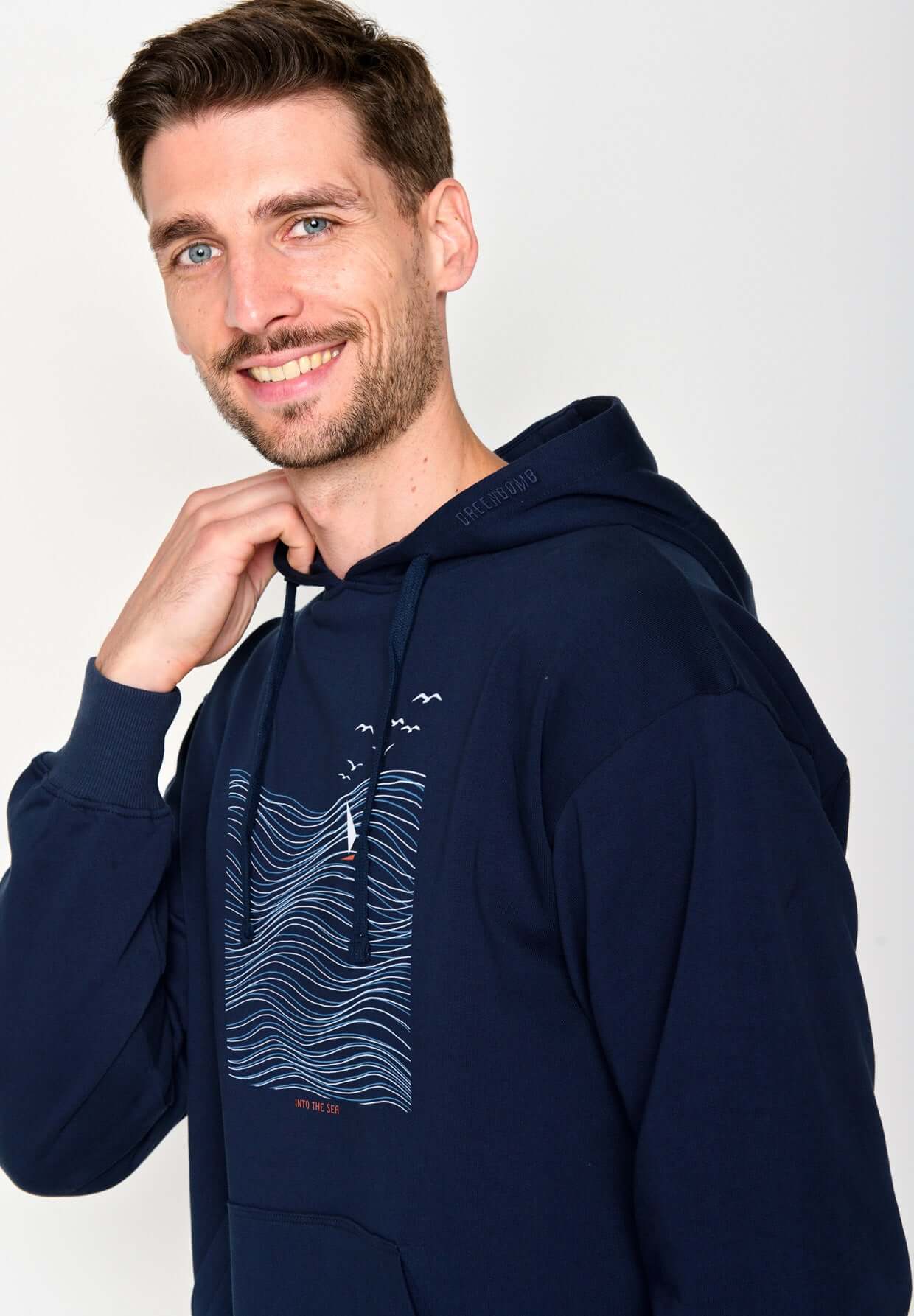 Blau:  Gemütlicher Hoodie aus Bio-Baumwolle für Herren [16476]