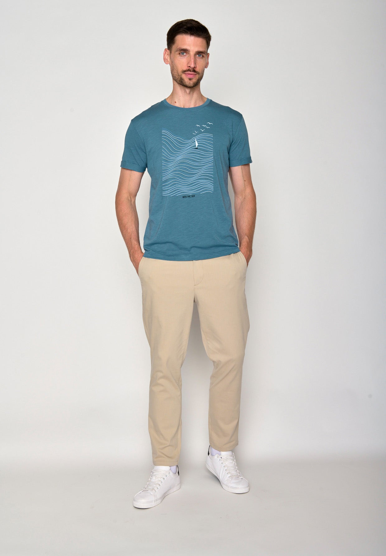 Blau:  Lässiges T-Shirt aus Bio-Baumwoll Mix für Herren [16478]