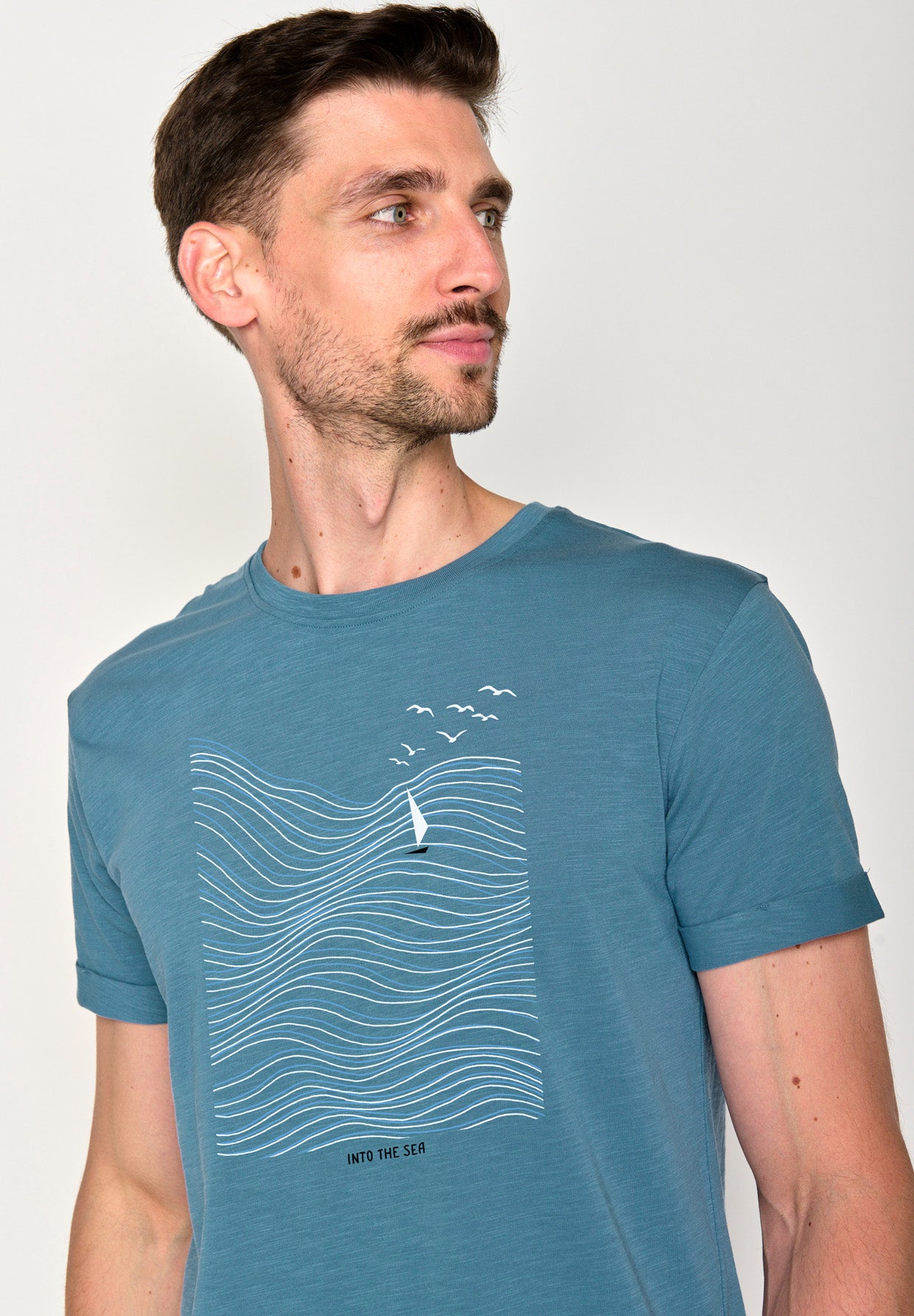 Sloppy Blue: Lässiges T-Shirt aus Bio-Baumwoll Mix für Herren [16481]