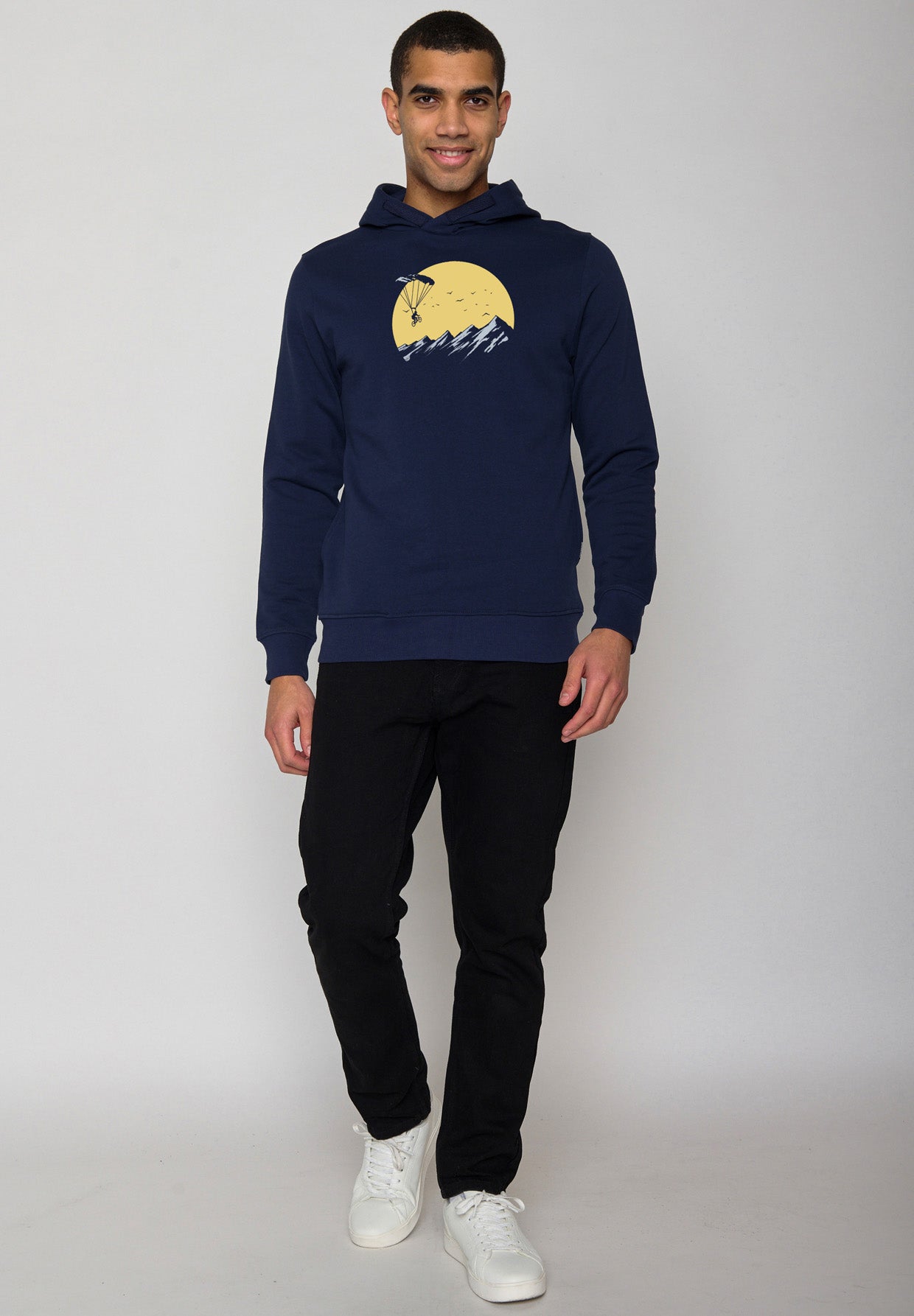 Navy: Kuschliger Hoodie aus Bio-Baumwolle für Herren [16516]