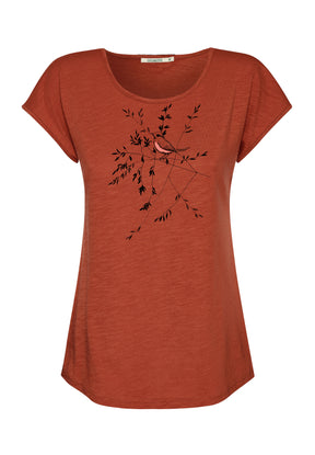 Clay Red: Lässiges T-Shirt aus Bio-Baumwolle für Damen [16689]