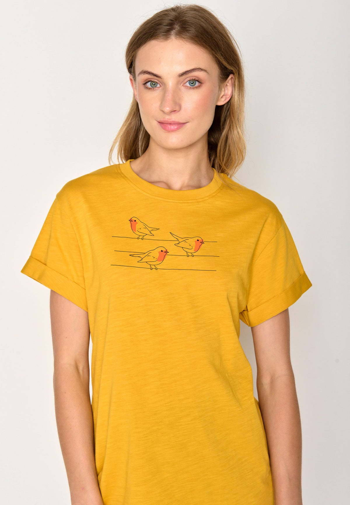Golden Yellow: Lässiges T-Shirt aus Bio-Baumwolle für Damen [16730]