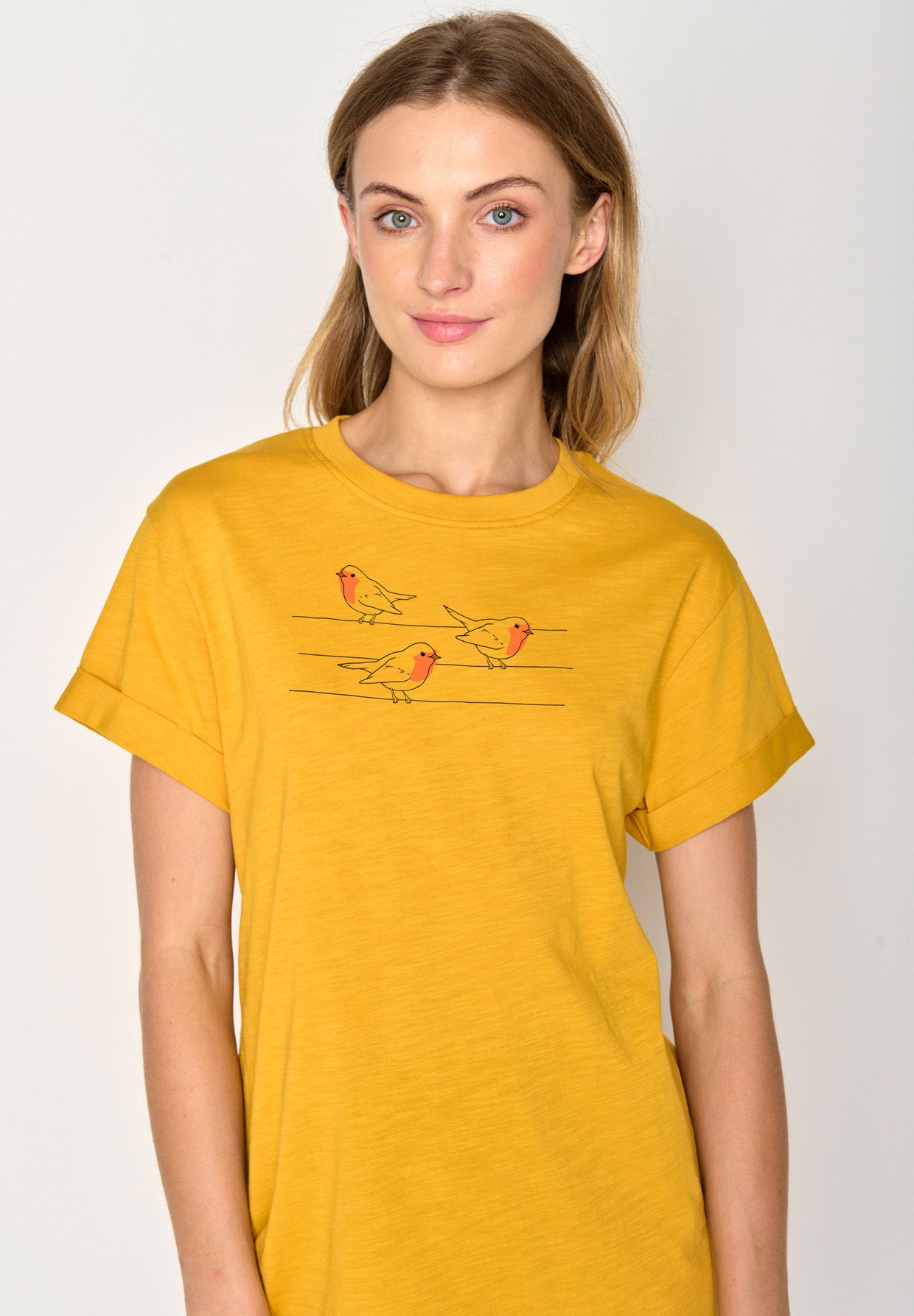 Golden Yellow: Lässiges T-Shirt aus Bio-Baumwolle für Damen [16730]