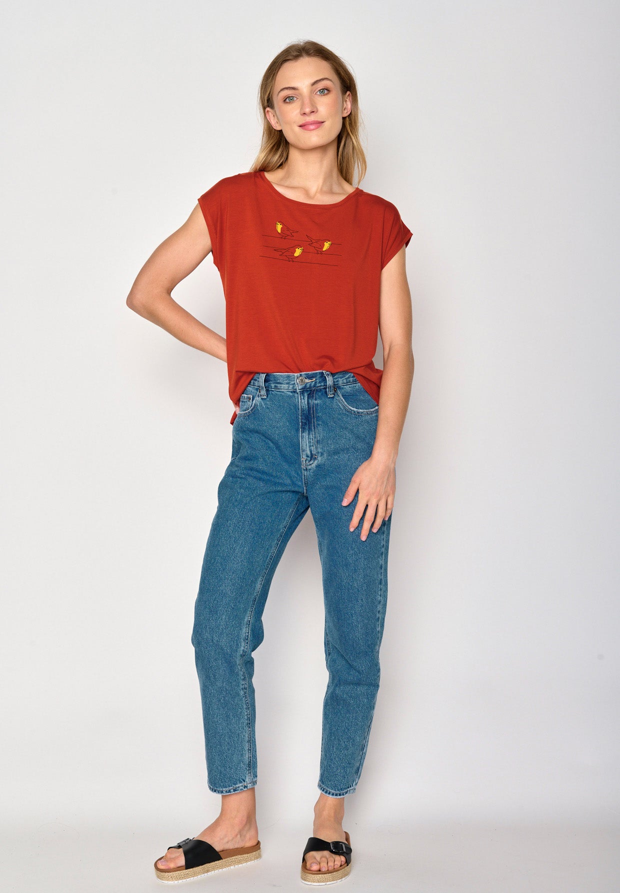 Clay Red: Lässiges Shirt aus LENZING™ TENCEL™ Mix für Damen [16732]