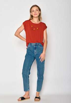 Clay Red: Lässiges Shirt aus LENZING™ TENCEL™ Mix für Damen [16732]