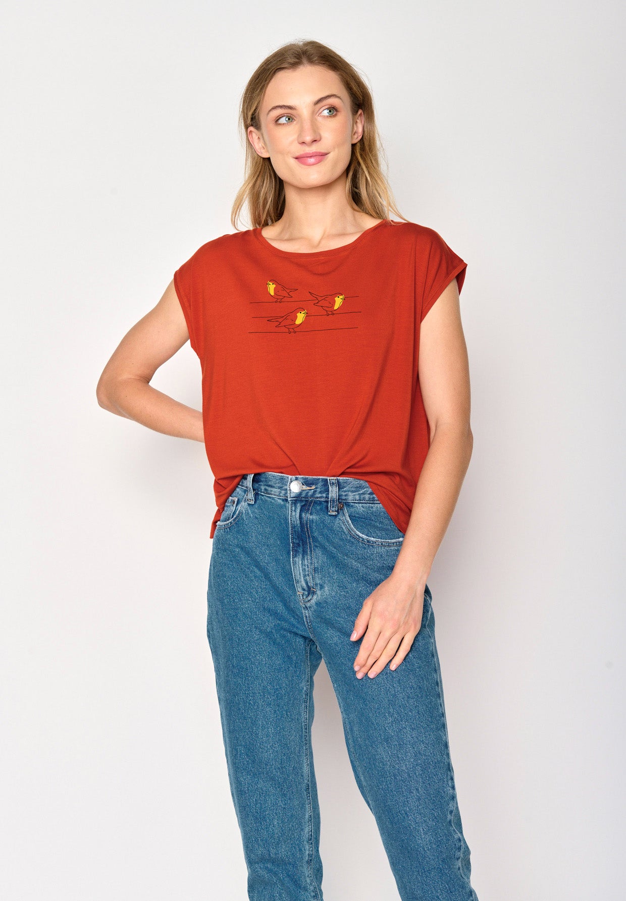 Clay Red: Lässiges Shirt aus LENZING™ TENCEL™ Mix für Damen [16733]