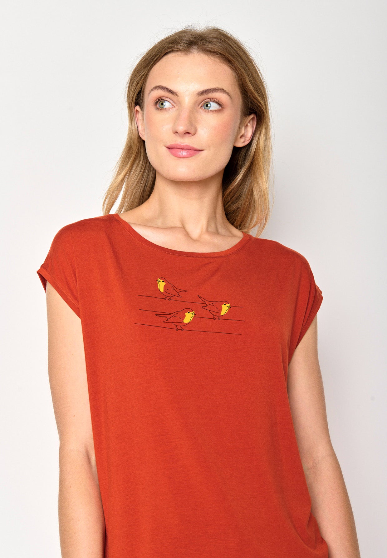 Clay Red: Lässiges Shirt aus LENZING™ TENCEL™ Mix für Damen [16735]