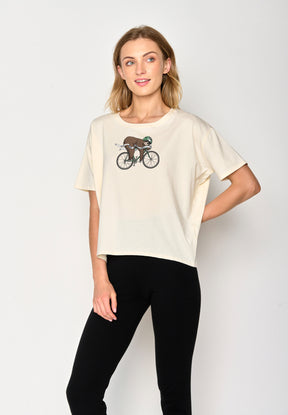 Creme White: Lässiges T-Shirt aus Bio-Baumwoll-Mix für Damen [16745]