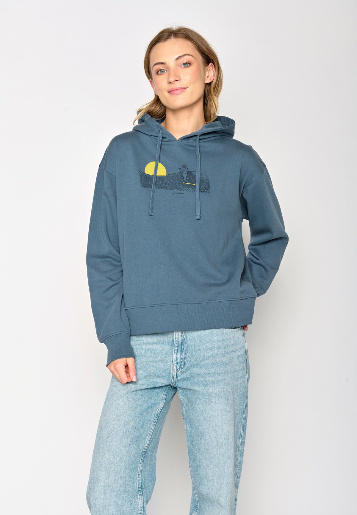 Blau:  Gemütlicher Hoodie aus Bio-Baumwoll Mix für Damen [16771]