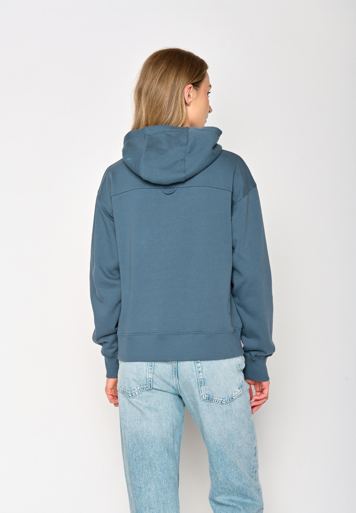 Vintage Blue: Gemütlicher Hoodie aus Bio-Baumwoll Mix für Damen [16772]