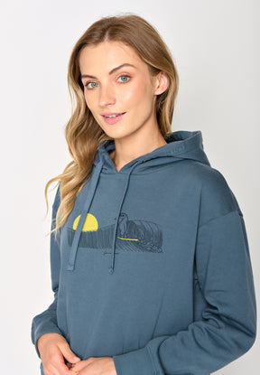 Vintage Blue: Gemütlicher Hoodie aus Bio-Baumwoll Mix für Damen [16773]