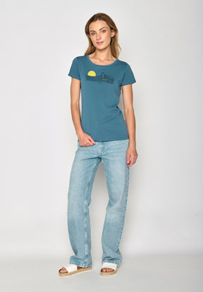 Blau:  Lässiges T-Shirt aus Bio-Baumwolle für Damen [16775]