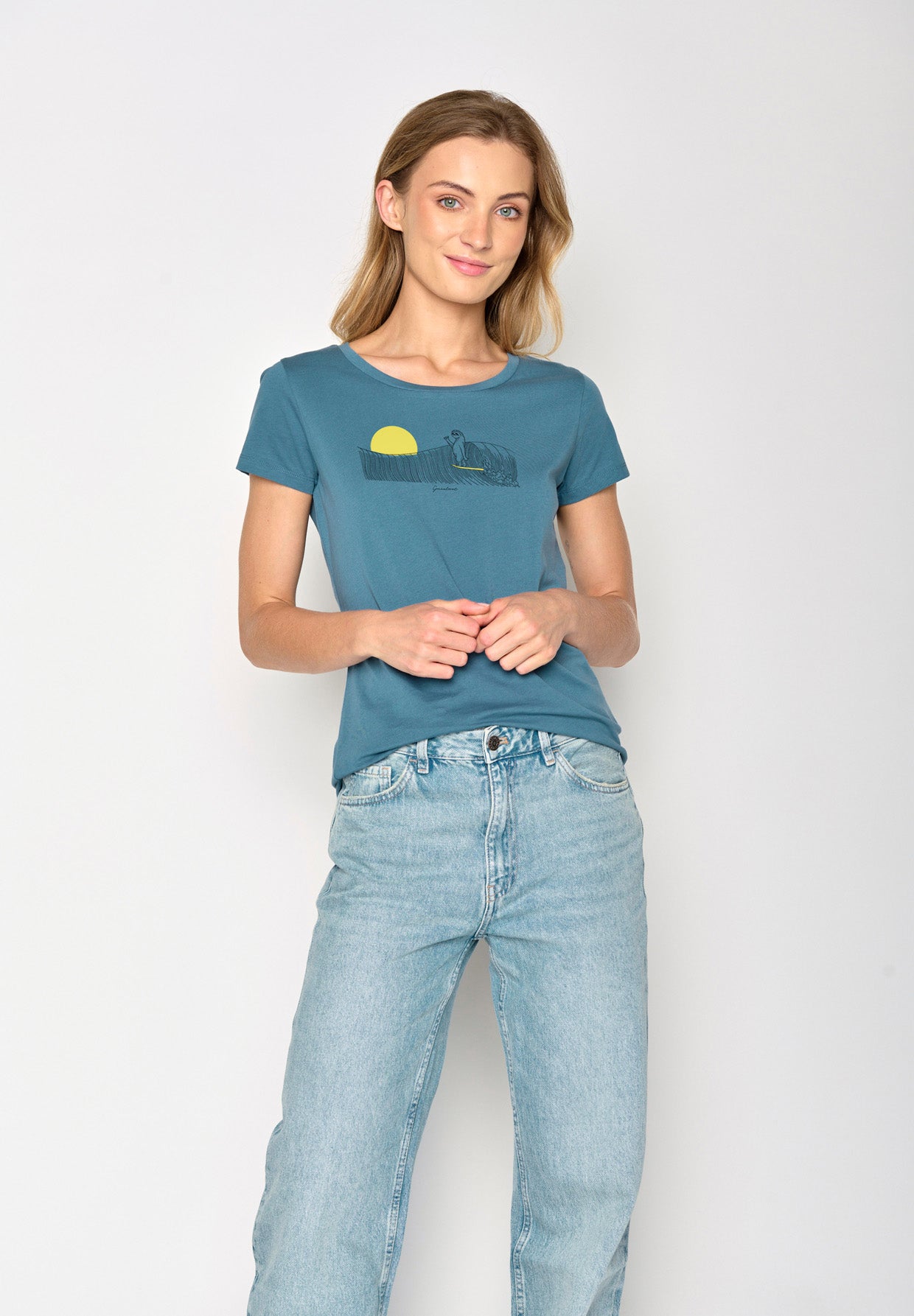 Blau:  Lässiges T-Shirt aus Bio-Baumwolle für Damen [16776]