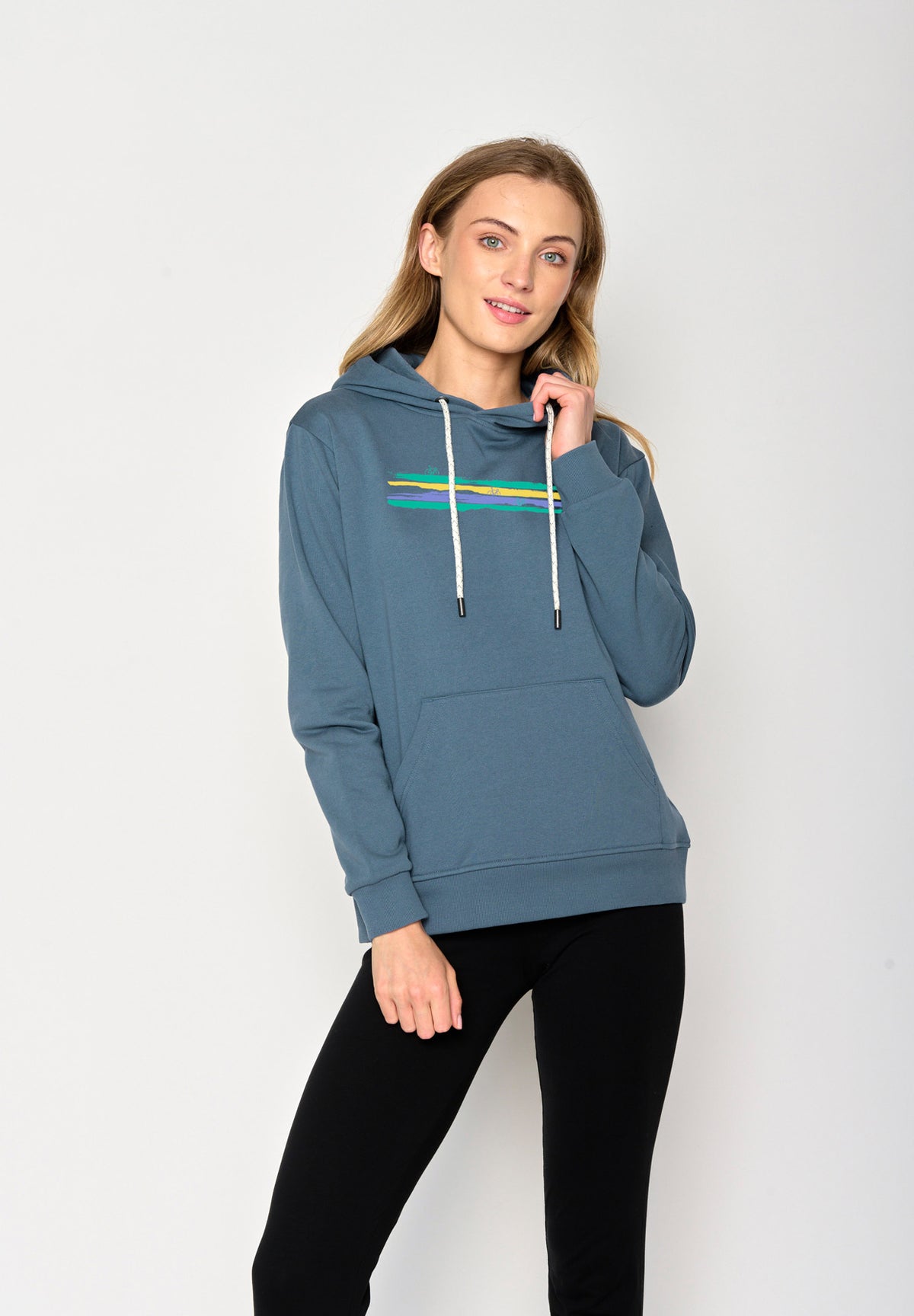Vintage Blue: Gemütlicher Hoodie aus Bio-Baumwolle für Damen [16798]