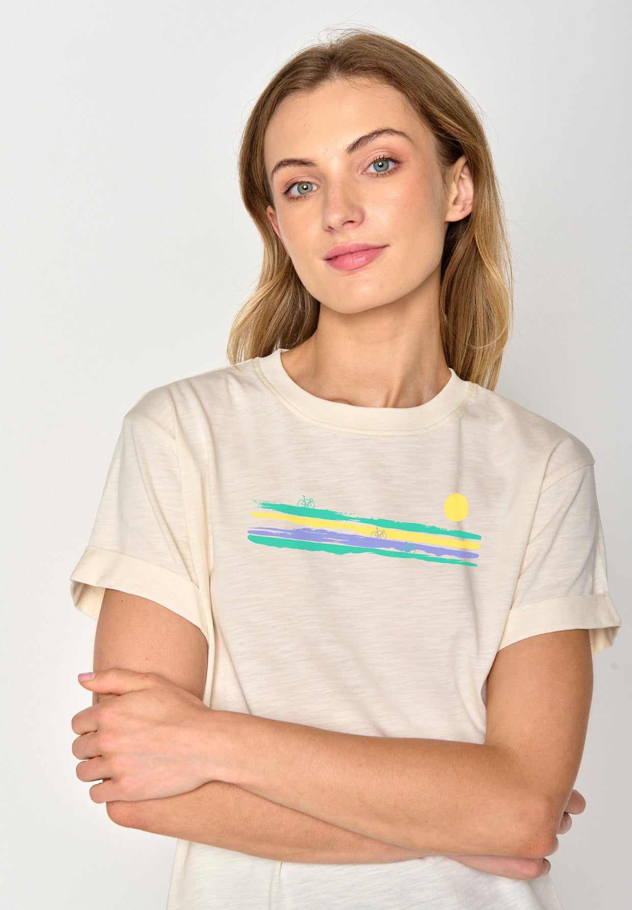 Creme White: Lässiges T-Shirt aus Bio-Baumwolle für Damen [16820]