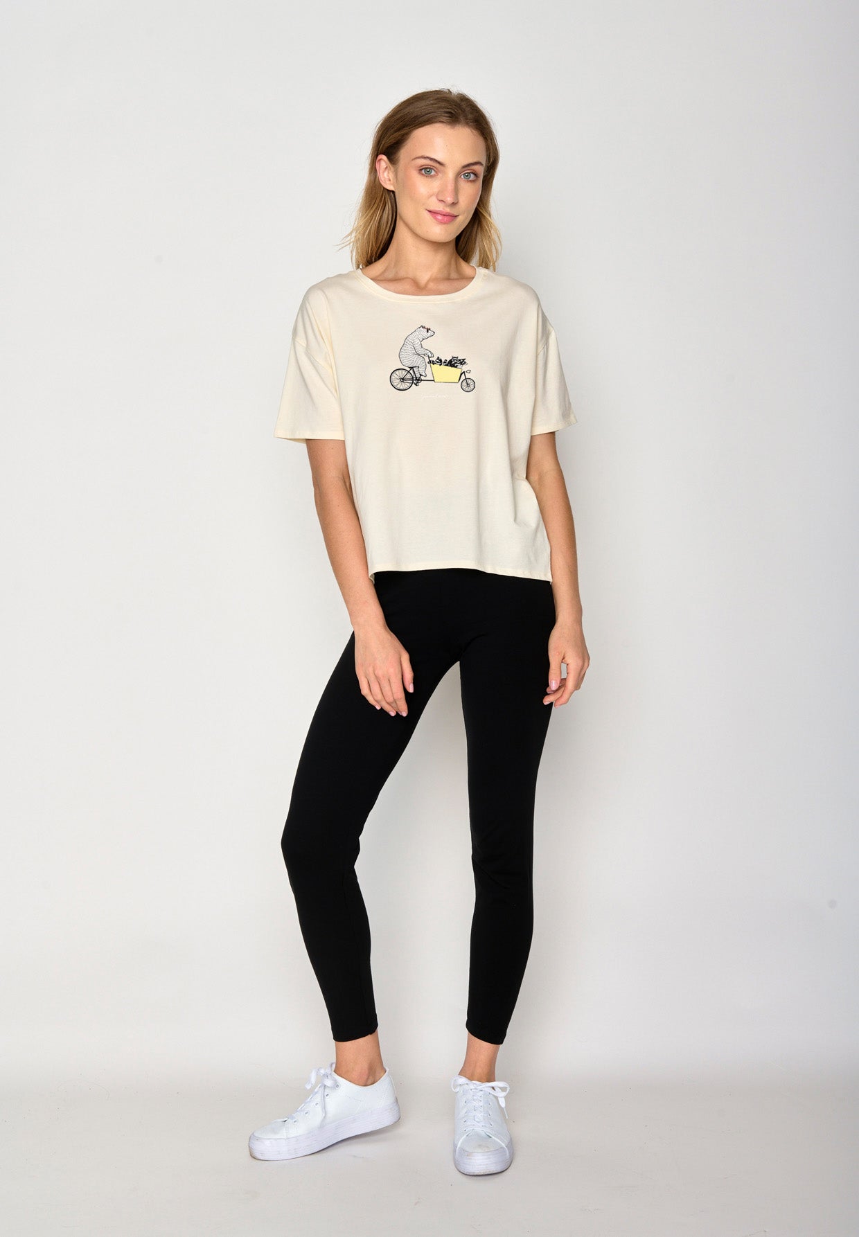 Creme White: Lässiges T-Shirt aus Bio-Baumwoll-Mix für Damen [16838]