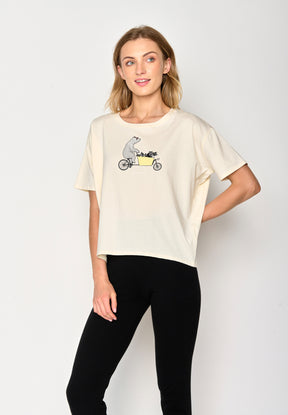 Creme White: Lässiges T-Shirt aus Bio-Baumwoll-Mix für Damen [16839]