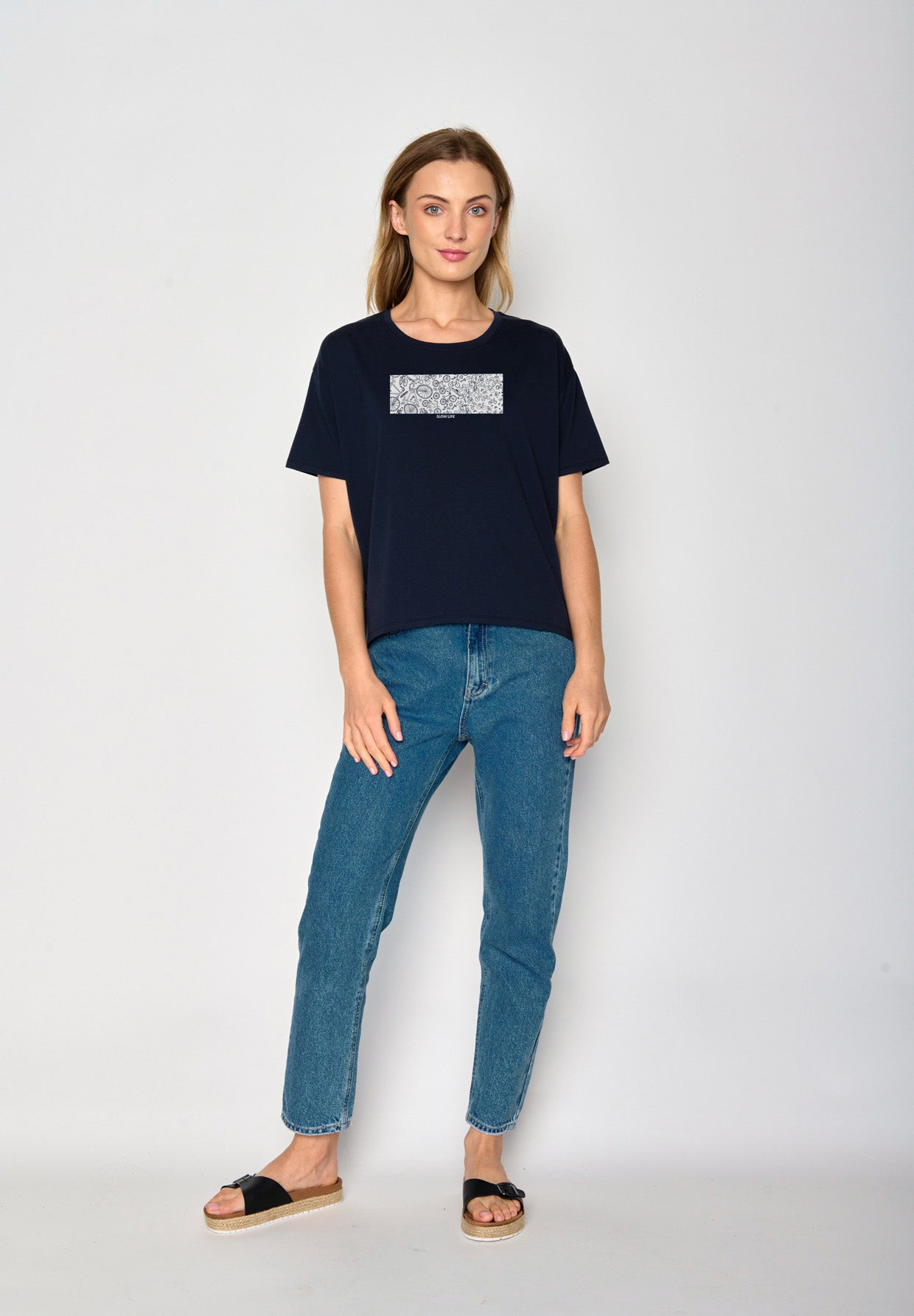 Navy: Lässiges T-Shirt aus Bio-Baumwoll-Mix für Damen [16863]