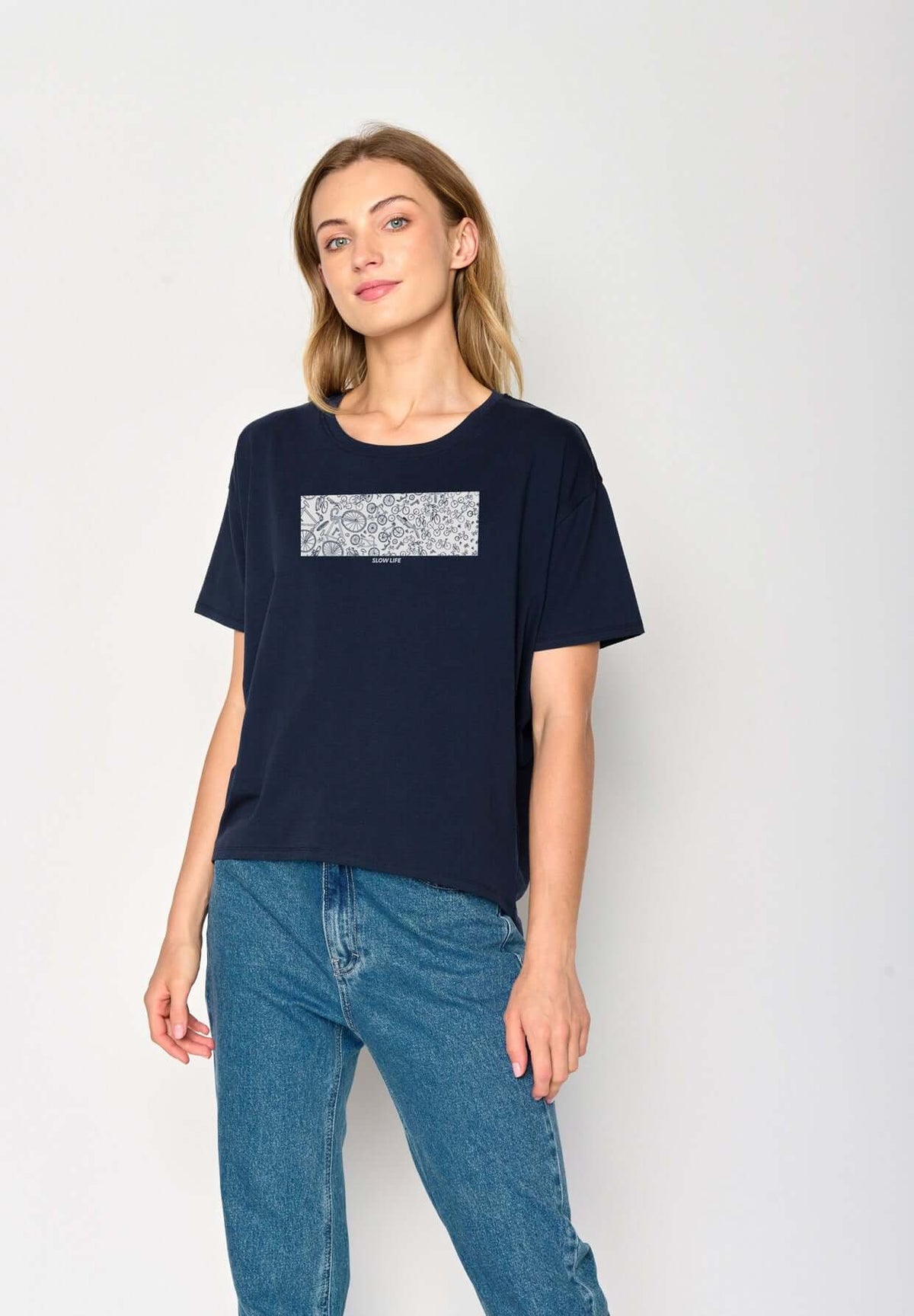 Blau:  Lässiges T-Shirt aus Bio-Baumwoll Mix für Damen [16864]