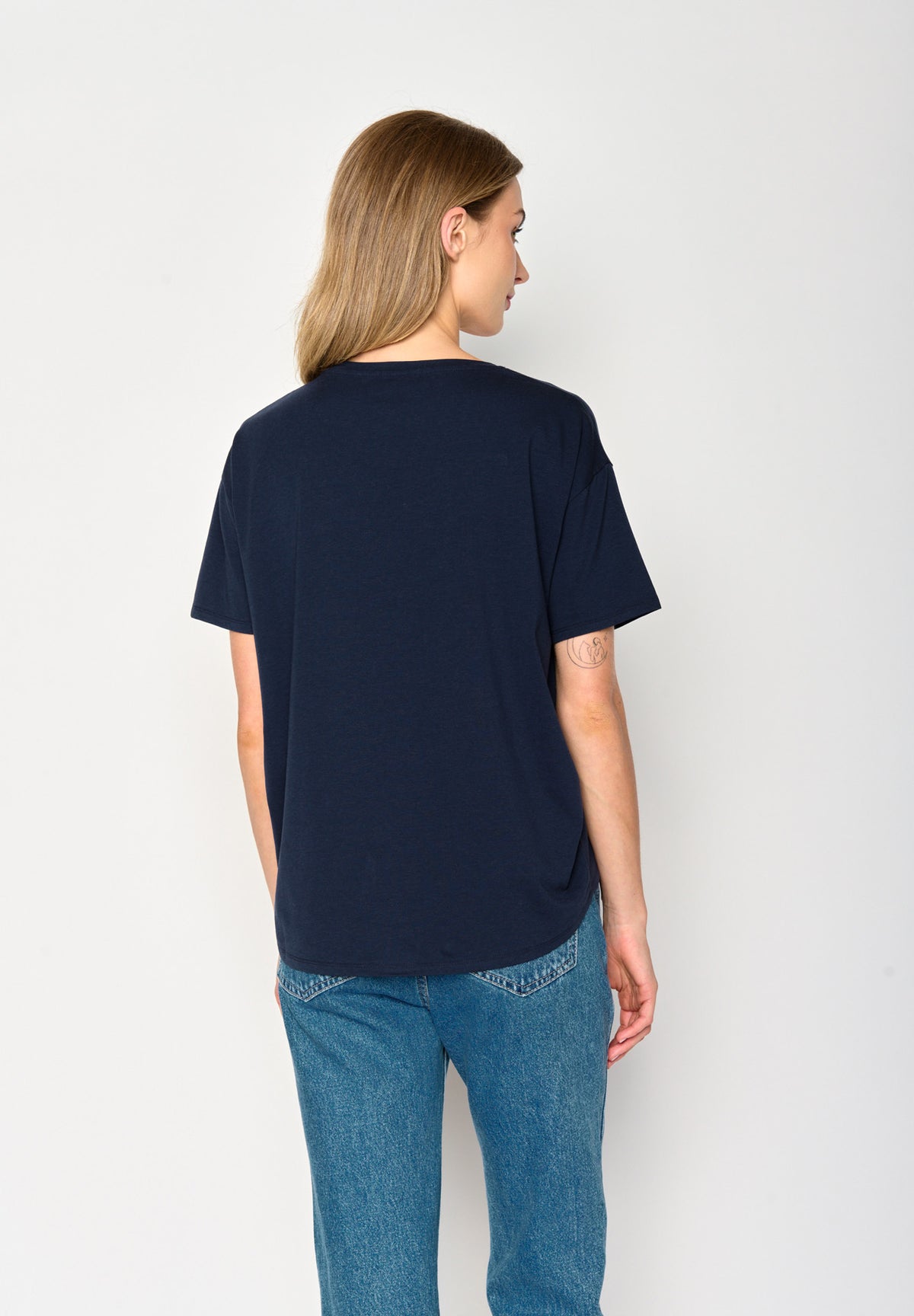 Navy: Lässiges T-Shirt aus Bio-Baumwoll-Mix für Damen [16865]
