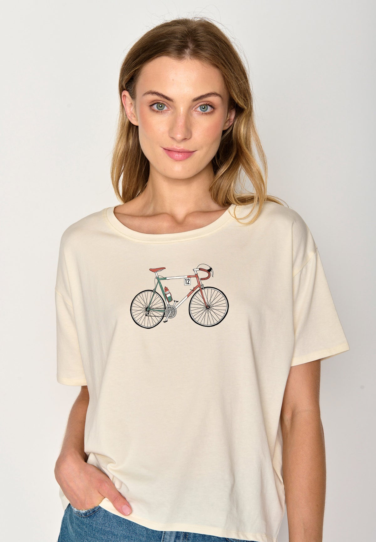 Weiß:  Lässiges T-Shirt aus Bio-Baumwoll Mix für Damen [16893]