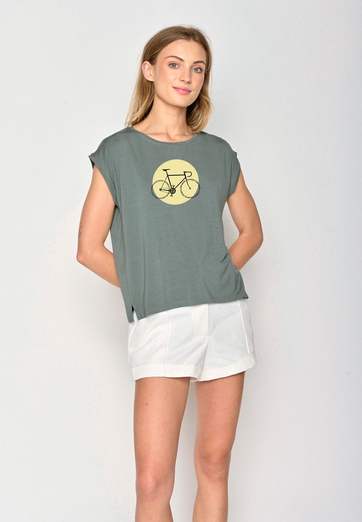 Dirty Olive: Lässiges Shirt aus LENZING™ TENCEL™ Mix für Damen [16970]