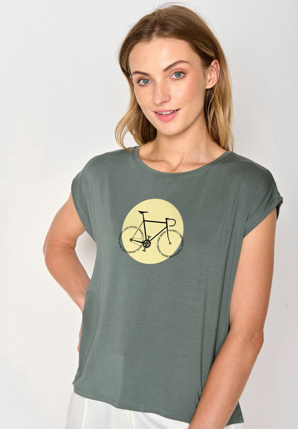 Dirty Olive: Lässiges Shirt aus LENZING™ TENCEL™ Mix für Damen [16972]