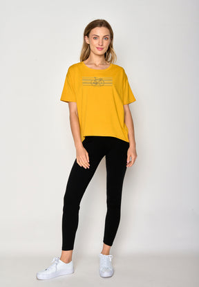 Golden Yellow: Lässiges T-Shirt aus Bio-Baumwoll-Mix für Damen [16986]