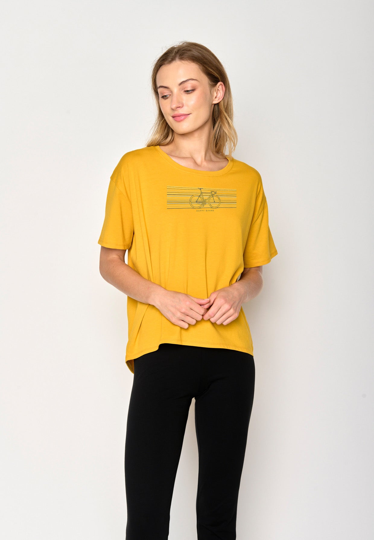 Golden Yellow: Lässiges T-Shirt aus Bio-Baumwoll-Mix für Damen [16987]