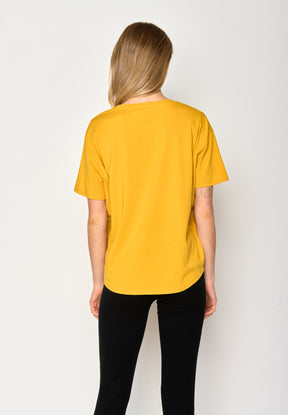 Golden Yellow: Lässiges T-Shirt aus Bio-Baumwoll-Mix für Damen [16988]