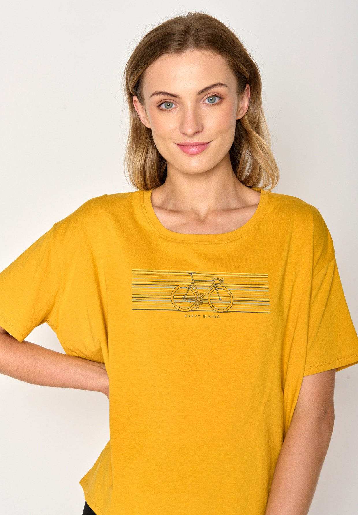 Gelb:  Lässiges T-Shirt aus Bio-Baumwoll Mix für Damen [16989]