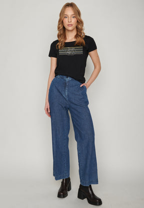 Black: Sportliches T-Shirt aus Bio-Baumwolle für Damen [17000]