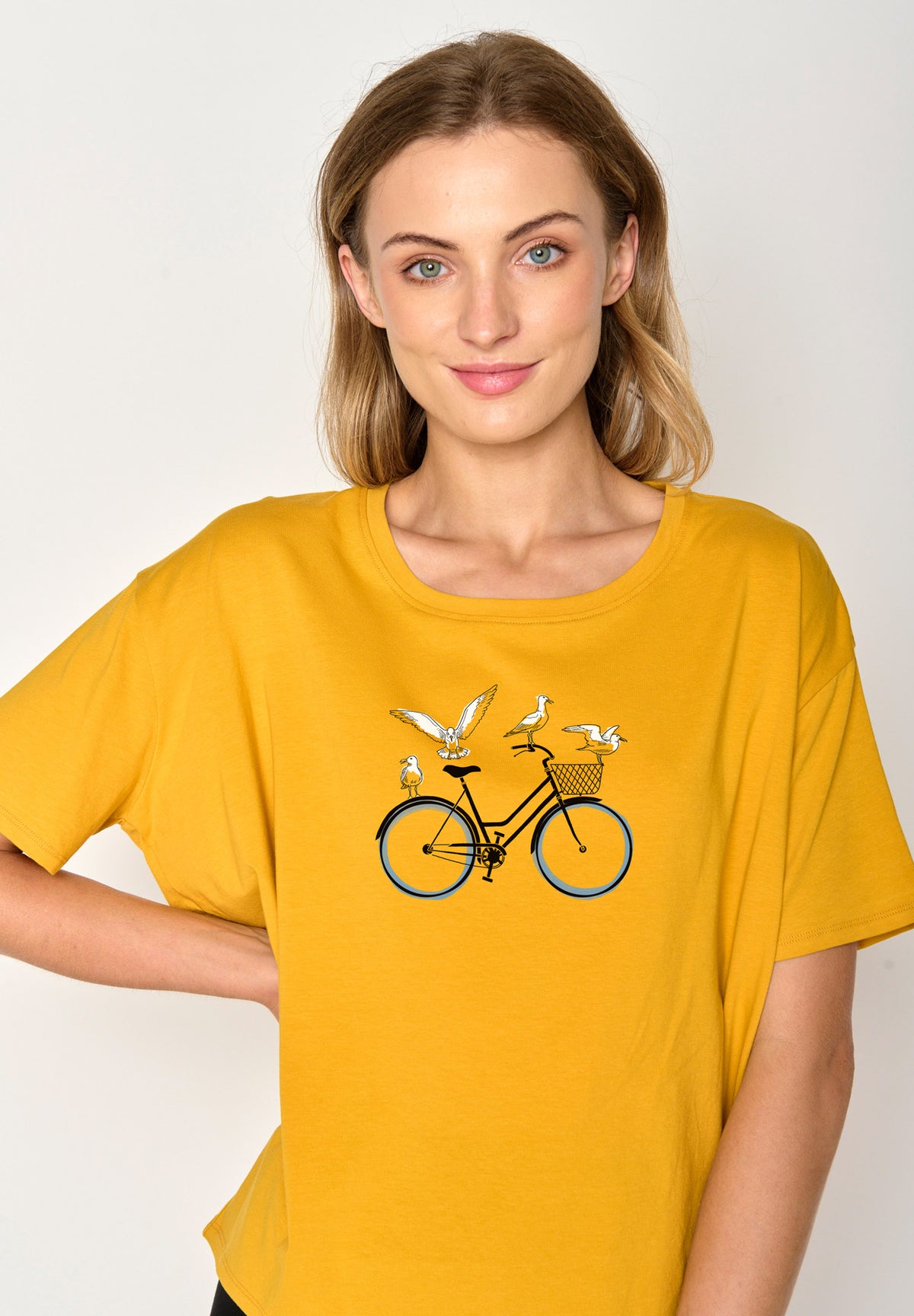 Gelb:  Lässiges T-Shirt aus Bio-Baumwoll Mix für Damen [17023]