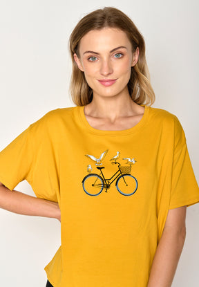 Gelb:  Lässiges T-Shirt aus Bio-Baumwoll Mix für Damen [17023]