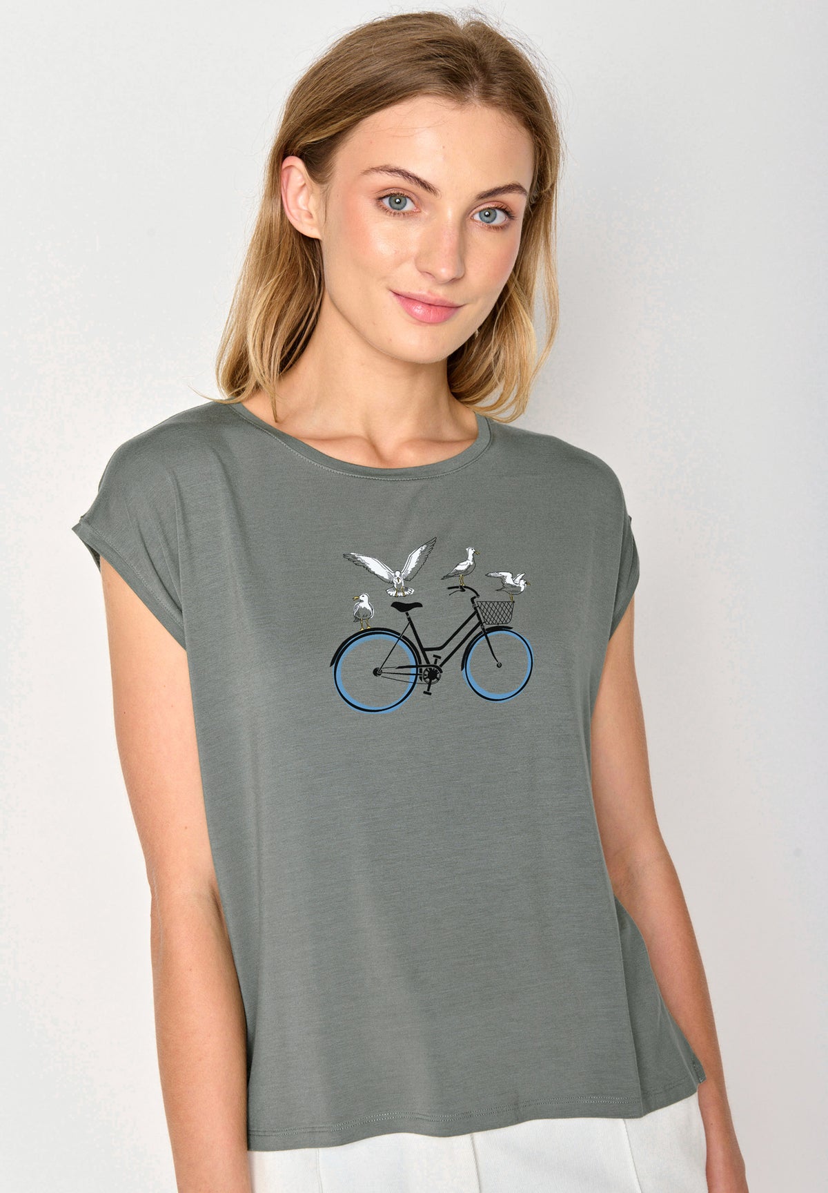 Dirty Olive: Lässiges Shirt aus LENZING™ TENCEL™ Mix für Damen [17032]